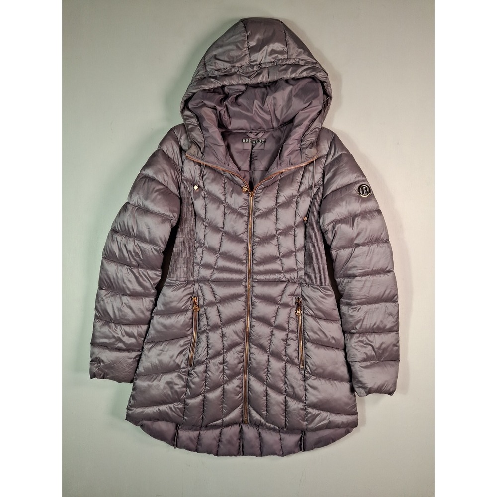 Bernardo EcoPlume Hooded Packable Quilted Jacket Womens S Purple Rose Gold Zip - Picture 11 of 12